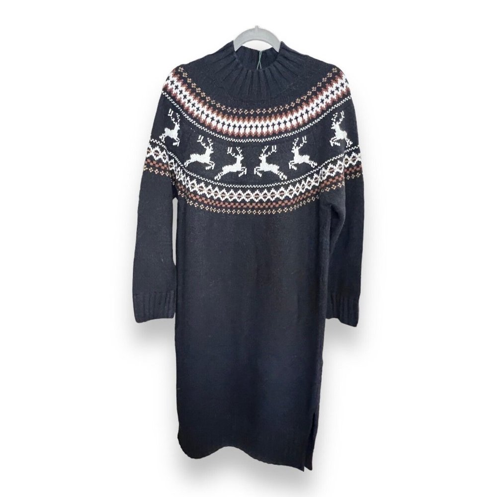 New Barbour Kingsbury Knitted Sweater Dress Black Reindeer Size 10 Midi